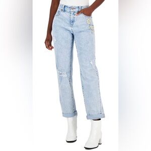 INC International Concepts Women’s Mid Rise Embroidered Boyfriend Jeans 8